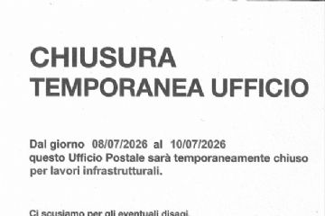 Avviso chiusura temporanea UFFICIO POSTALE di CICONIO